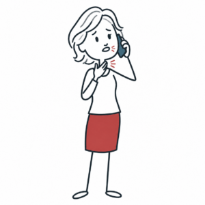 Vrouw met een hese rokersstem voelt aan haar keel tijdens het bellen